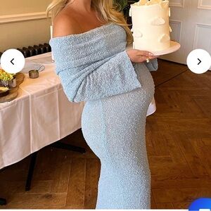 Blue knitted off shoulder dress worn once for photoshoot